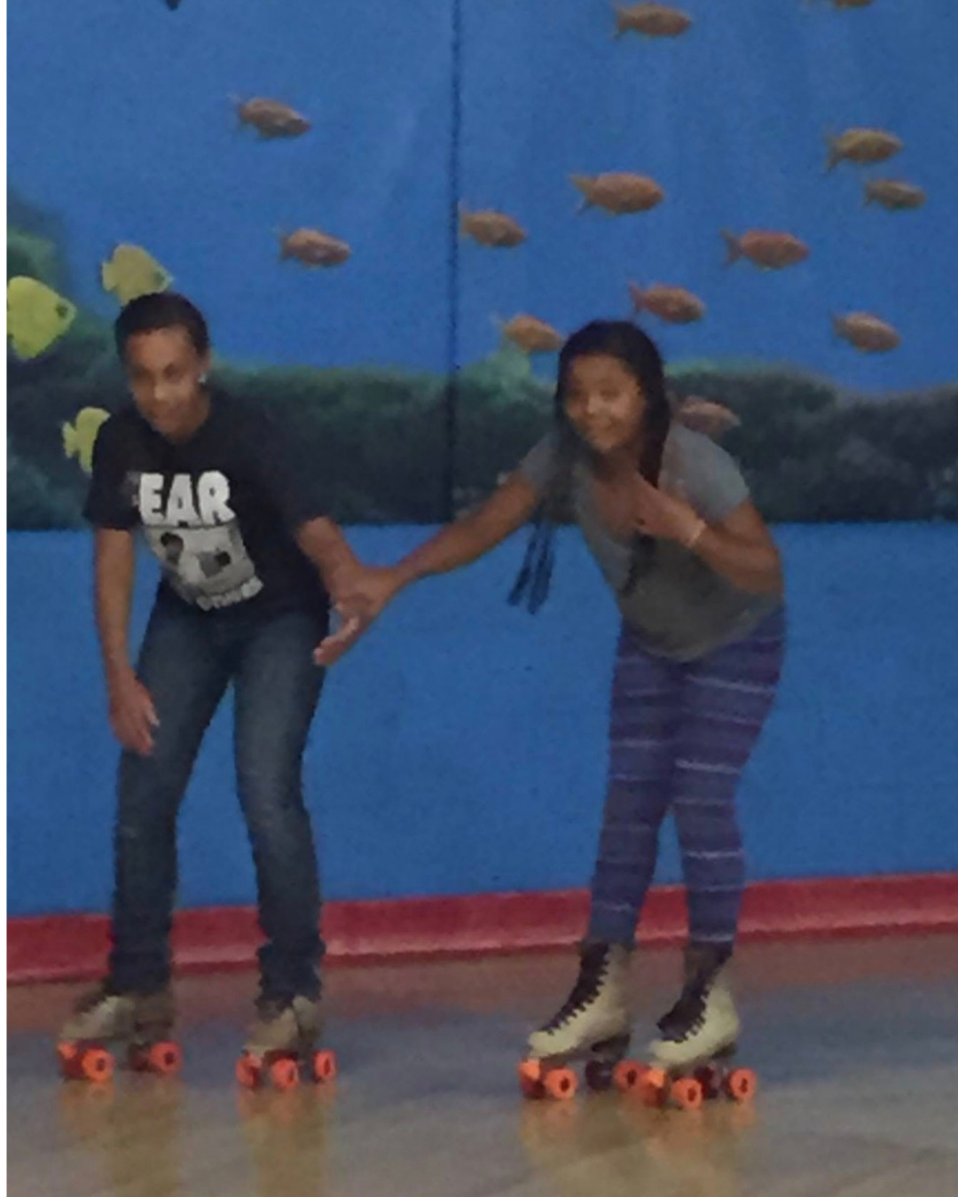 Jazzie roller skating with a friend
