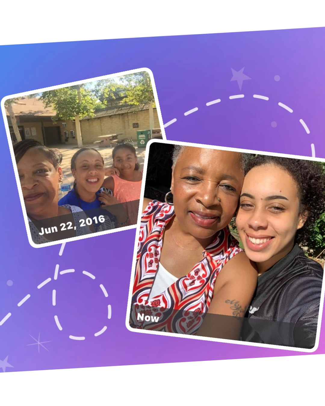 Jackie Gilmore and Jazzie — then and now